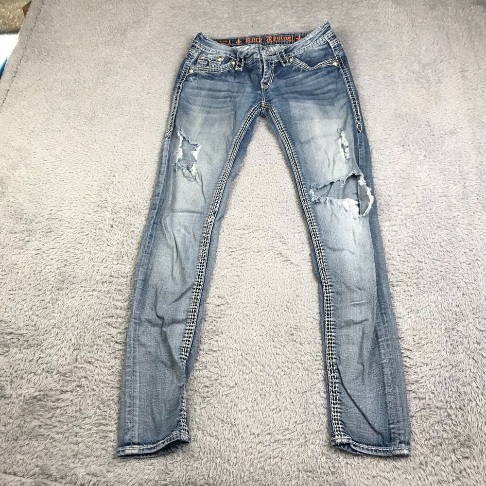Rock Revival Jeans Womens 27 (28x29) Kai Skinny Distressed Low Rise Light Washed